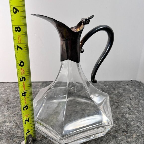 VTG RCR Royal Crystal Rock Hexagonal Decanter Patina Silver Handle & Spout - Picture 15 of 16